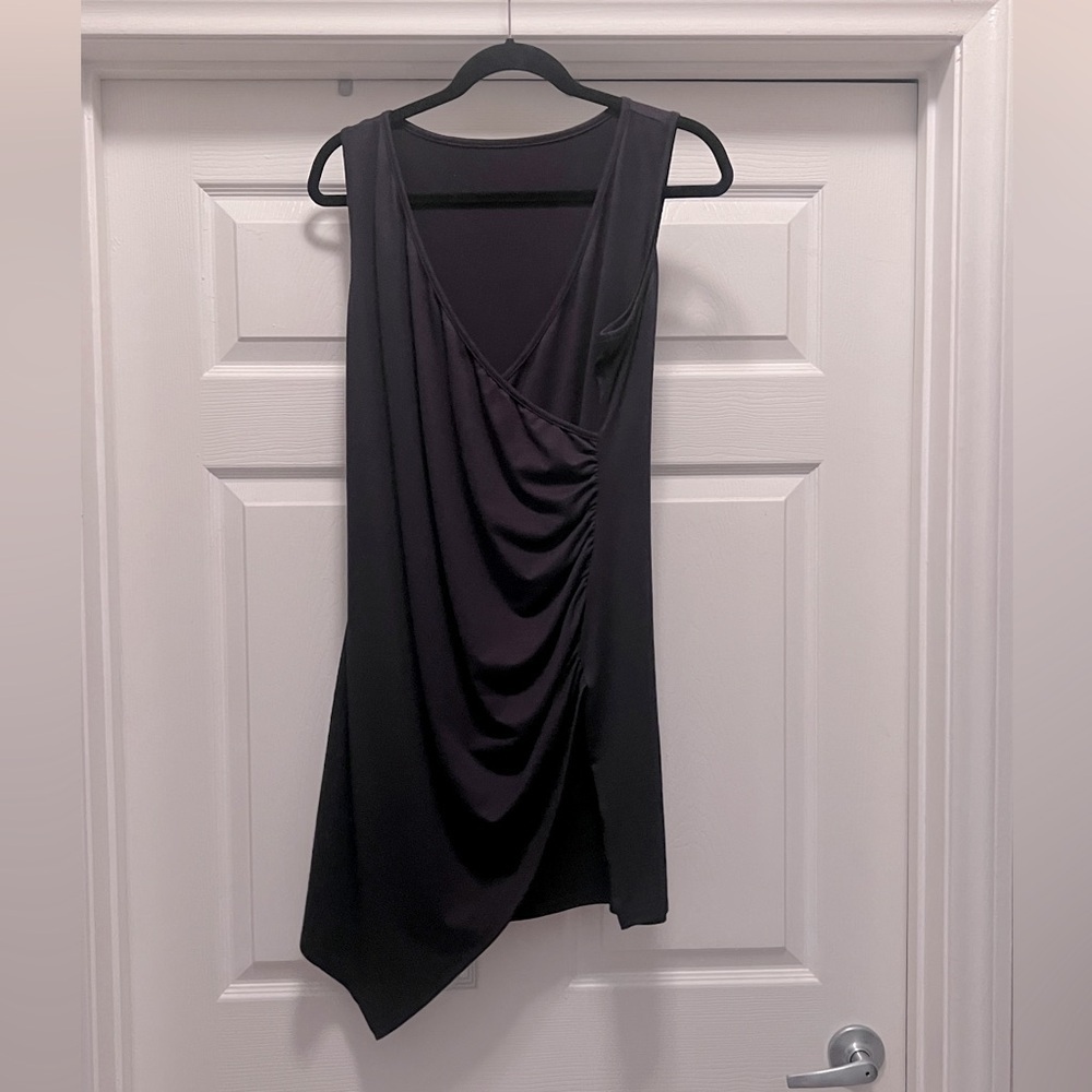 Windsor Women’s Sleeveless V neck Pleated Black Mini Dress w Side Slit Size XL